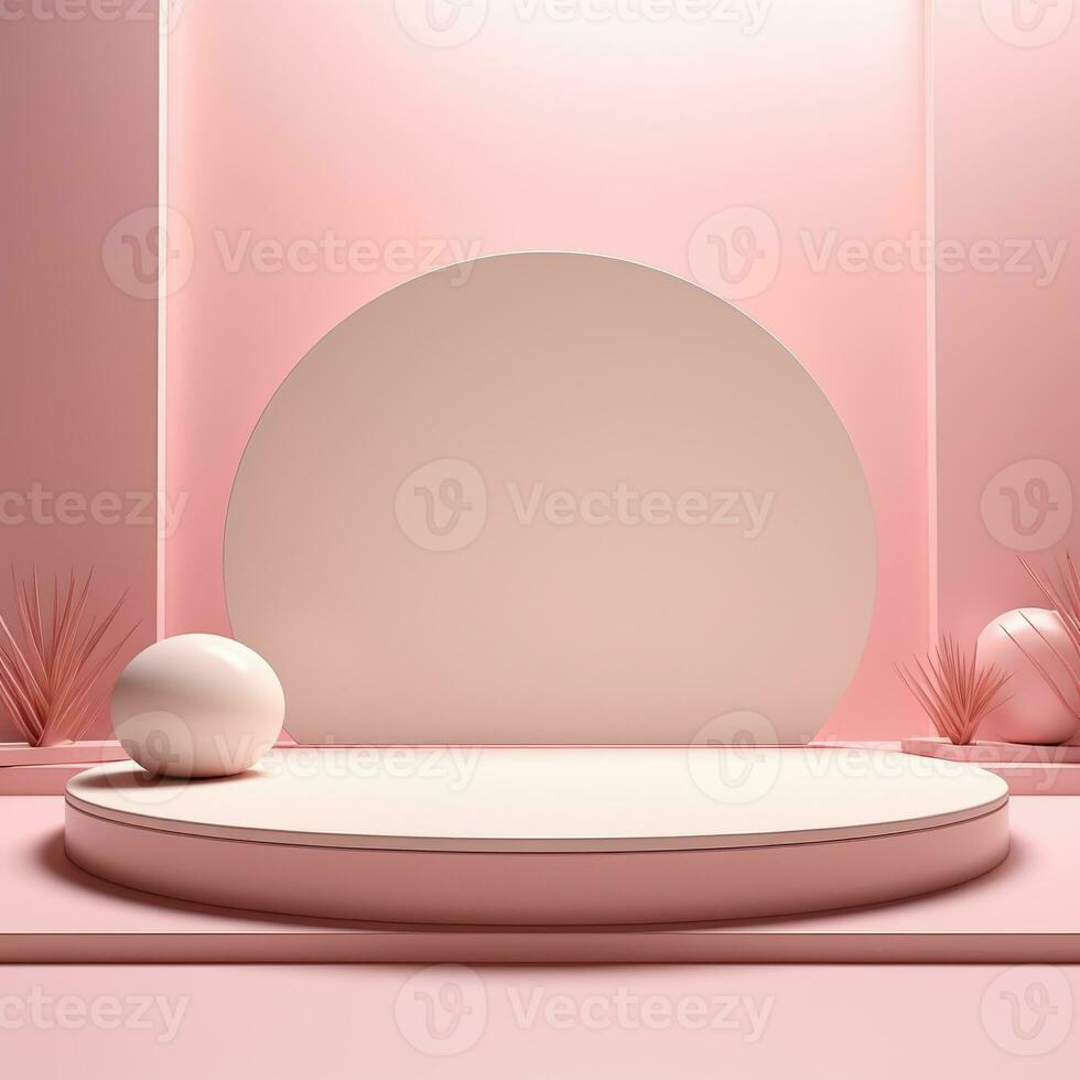Empty minimalistic glossy scene with pearls. Pink, beige, neutral color podium for goods and items. Generative AI photo