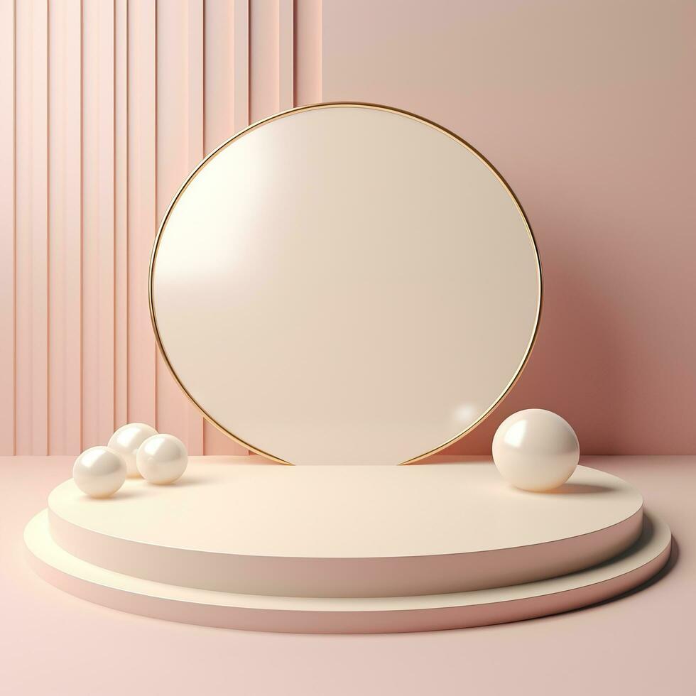 Shiny simple beige pedestal, stage, podium, empty space. Generative AI photo