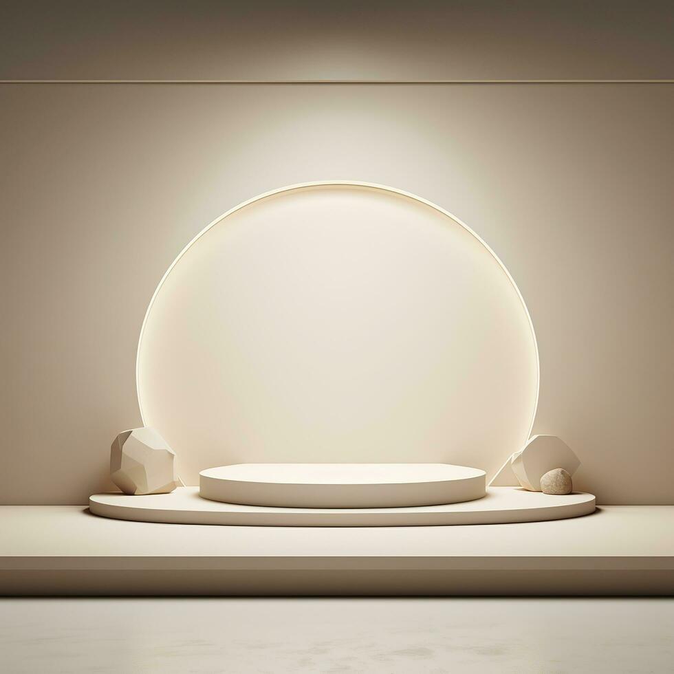 Empty minimalistic podium, stage, stand, pedestal for goods. Generative AI photo