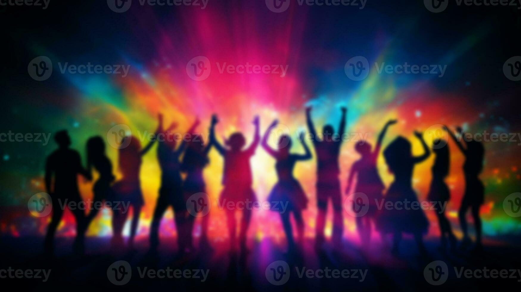blur crowd dancing in nightclub. festive celebration background. generative AI photo