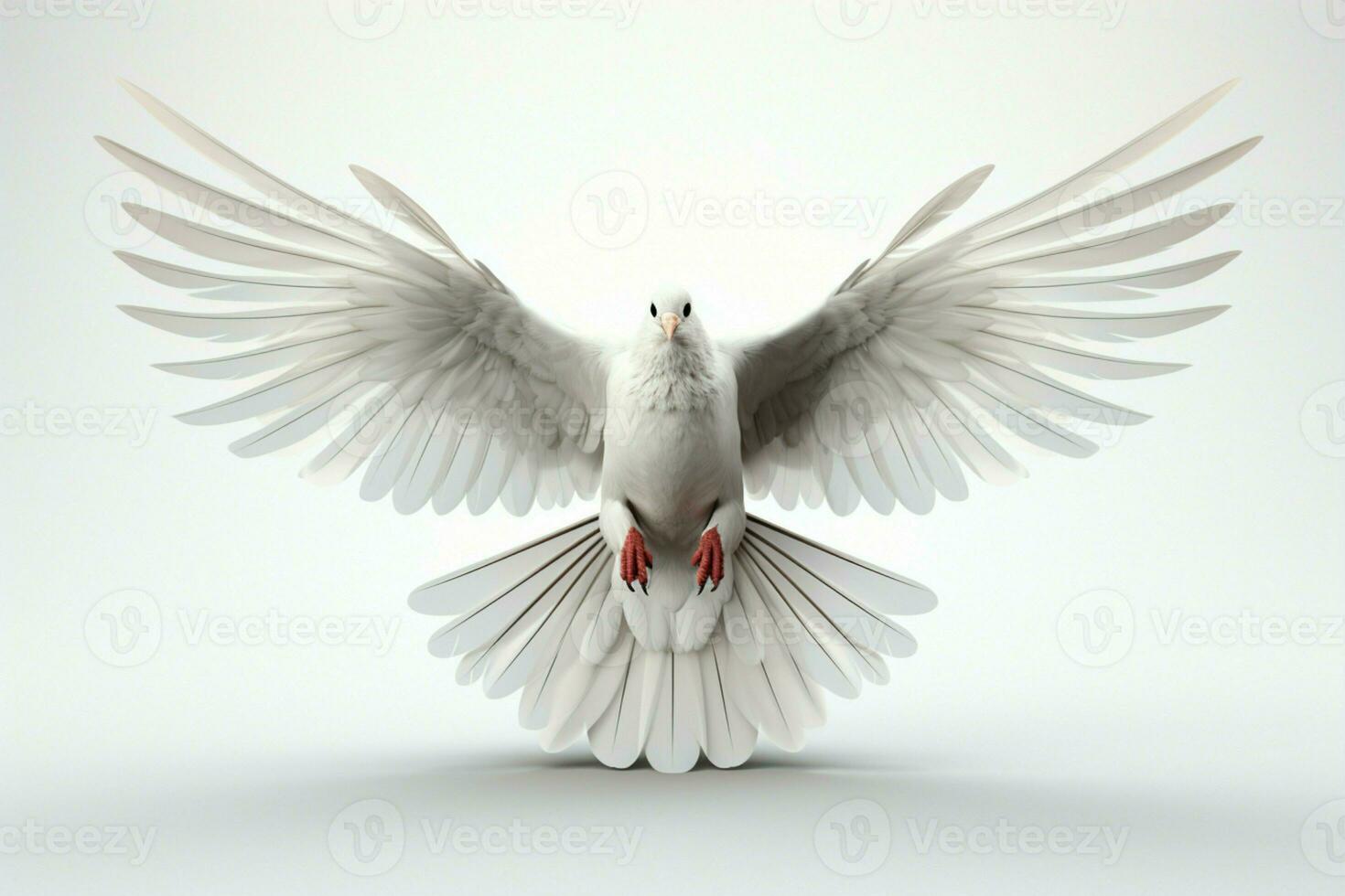 A serene white dove soars with outstretched wings, isolated on white AI Generated photo