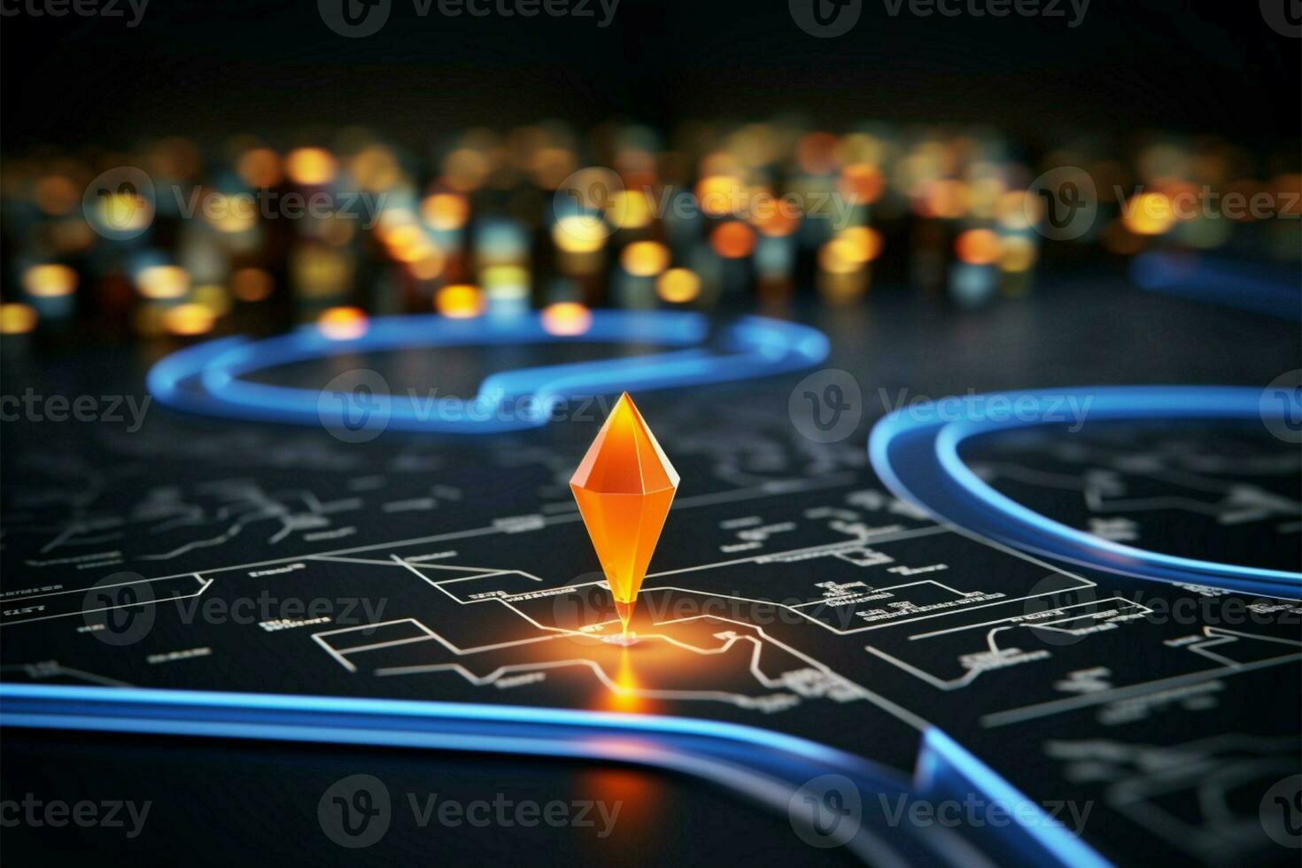 Cityscape navigation. 3D icon with vibrant neon markers for guidance AI Generated photo