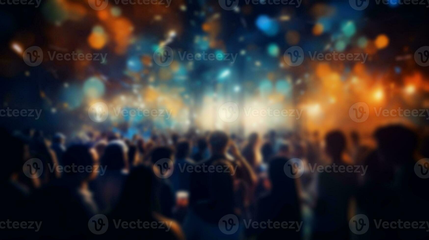 blur people in party celebration at nightclub with festive lighting background. relaxation and enjoyable lifestyle event concept. generative AI photo
