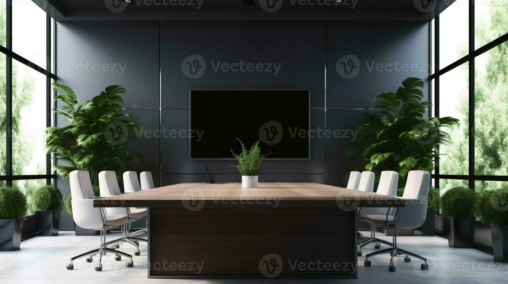 conference room with modern table and chair. office workspace for meeting. generative AI photo