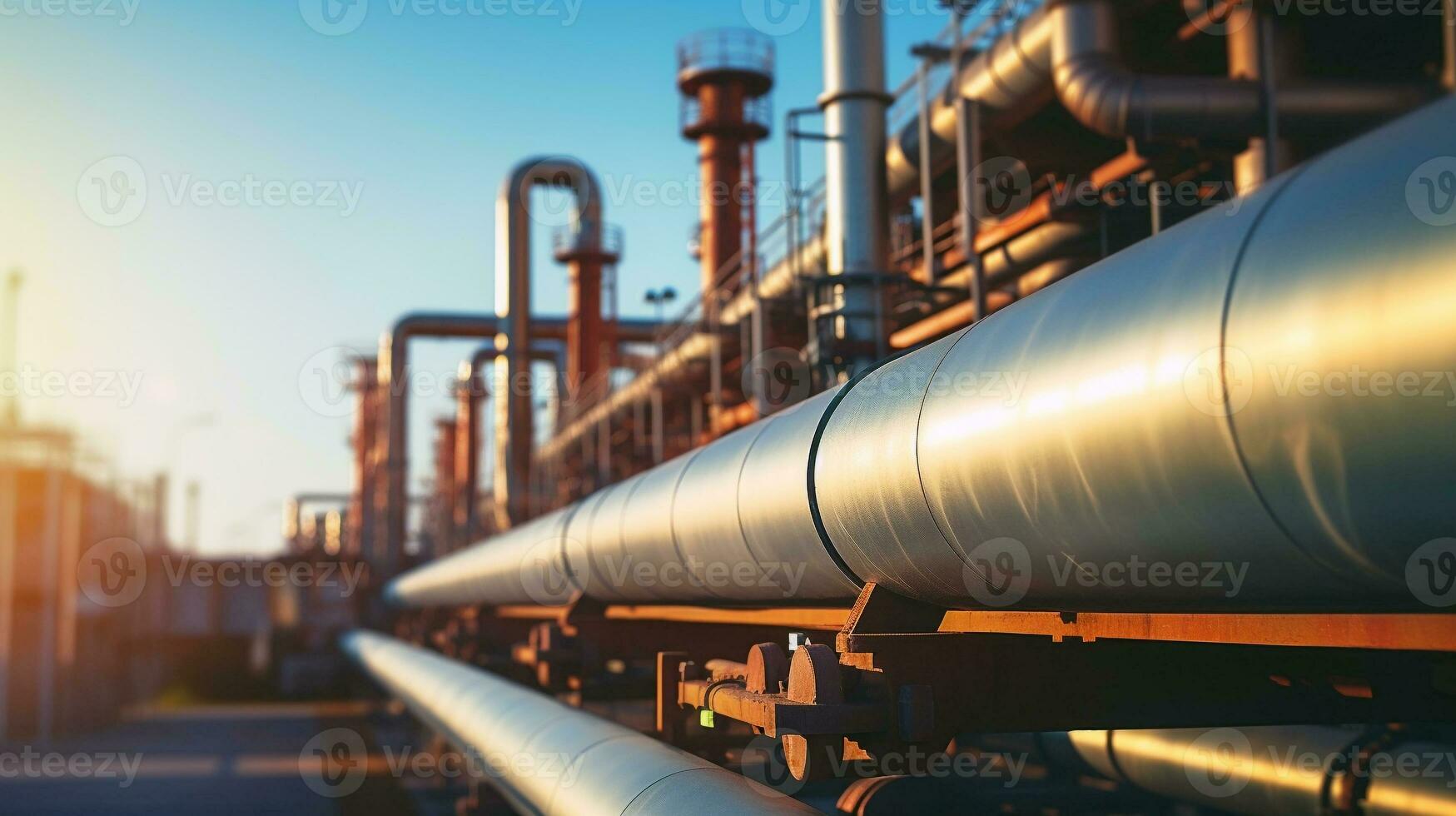 gas pipeline. petrochemical plant. oil refinery and industrial petroleum transfer processing in factory. generative AI photo