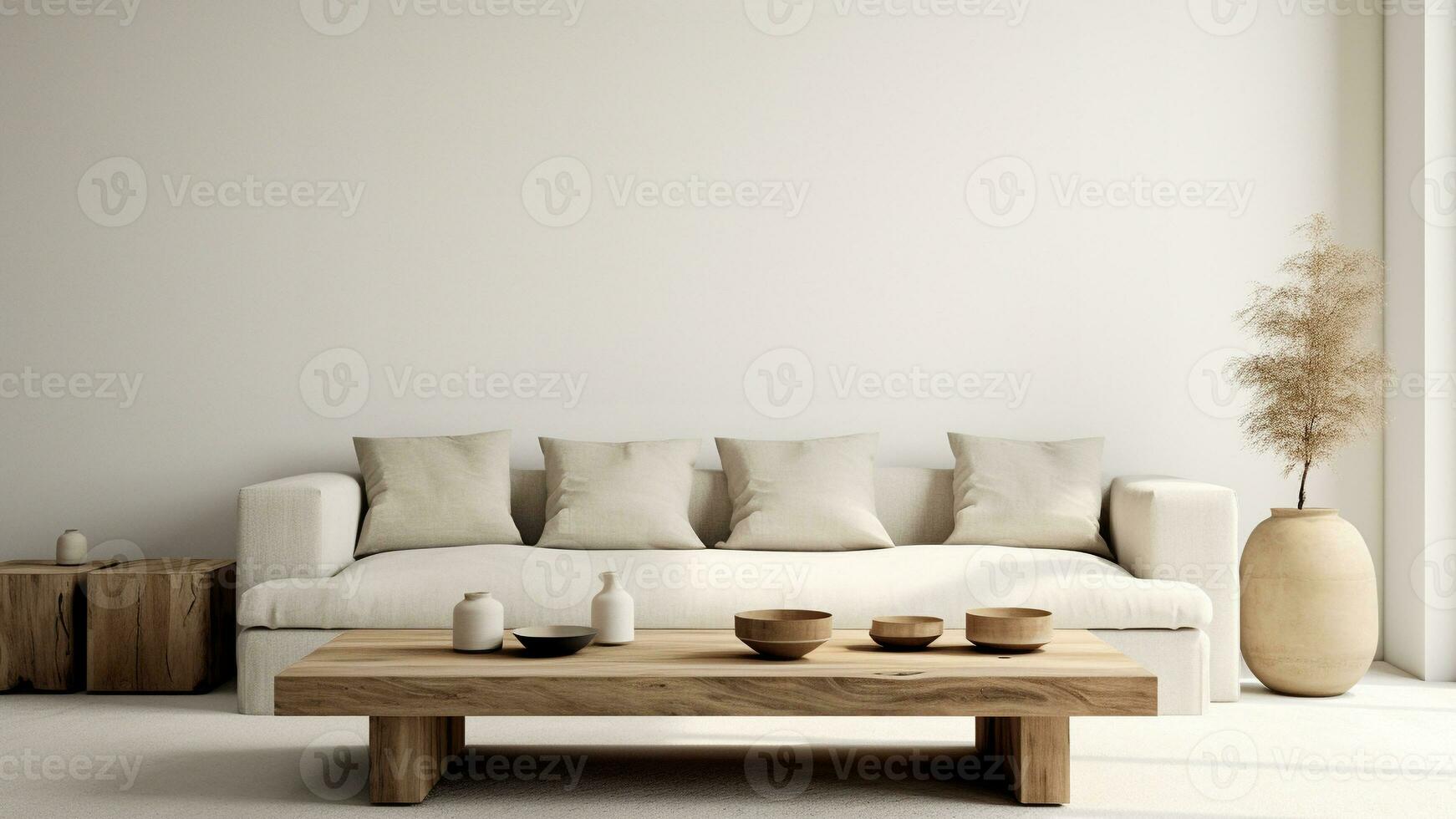 cozy modern living room. front view of white couch in the house