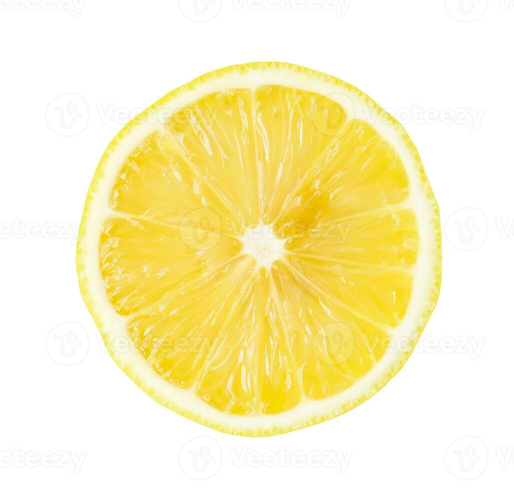 Top view of beautiful yellow lemon half isolated on white background with clipping path. photo