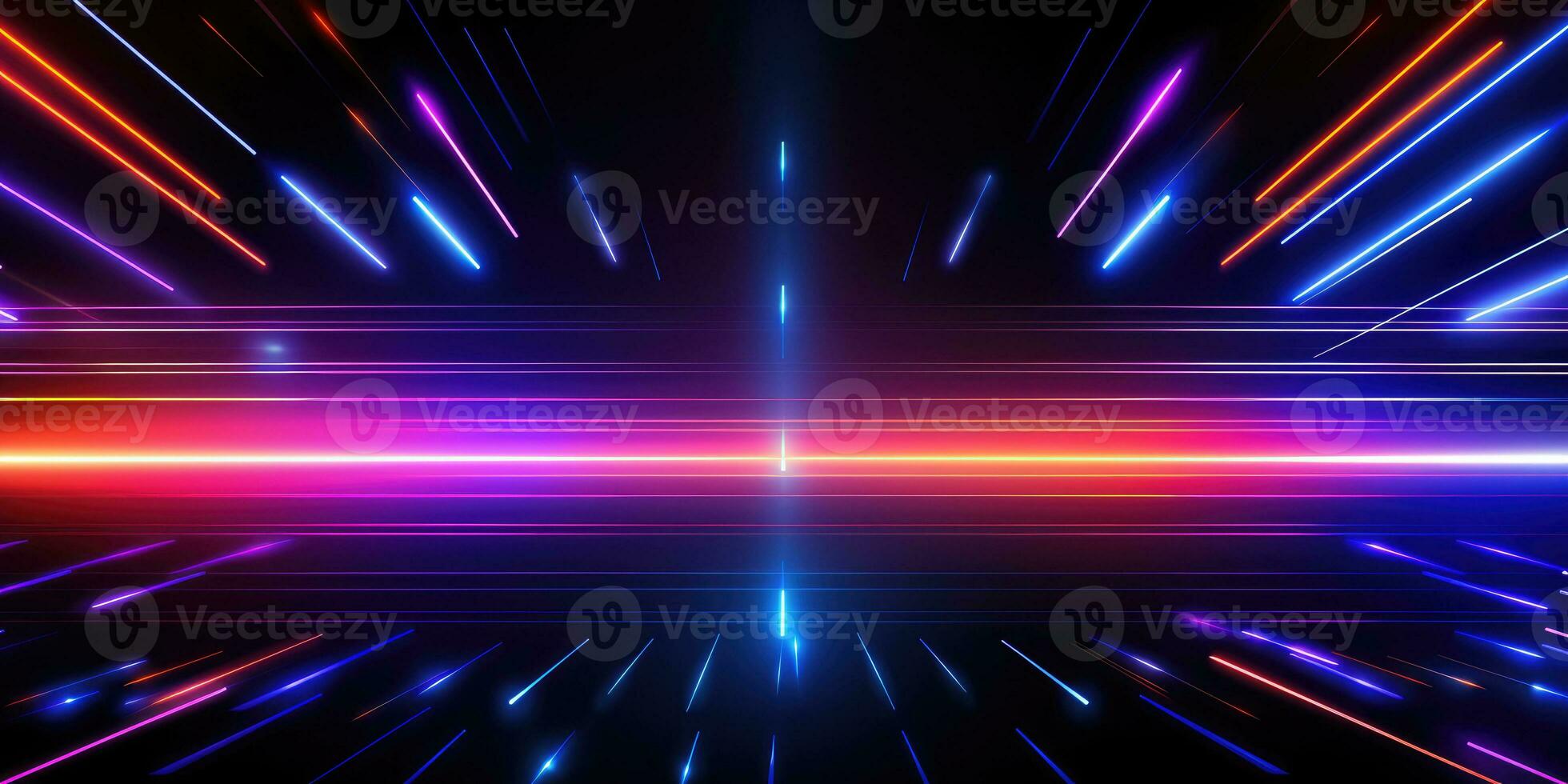 Glowing Neon Geometric Elements, Abstract Background - Vibrant Techno Energy Art with Neon Lights - AI Generative photo