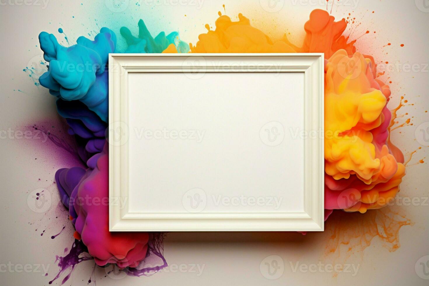 Energetic frame mockup white background, lively pops of color accents AI Generated photo