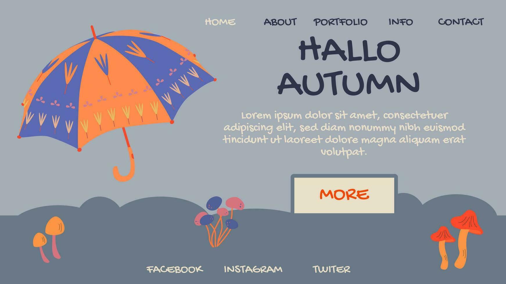 Hallo autumn poster. Website or banner template, landing page. vector