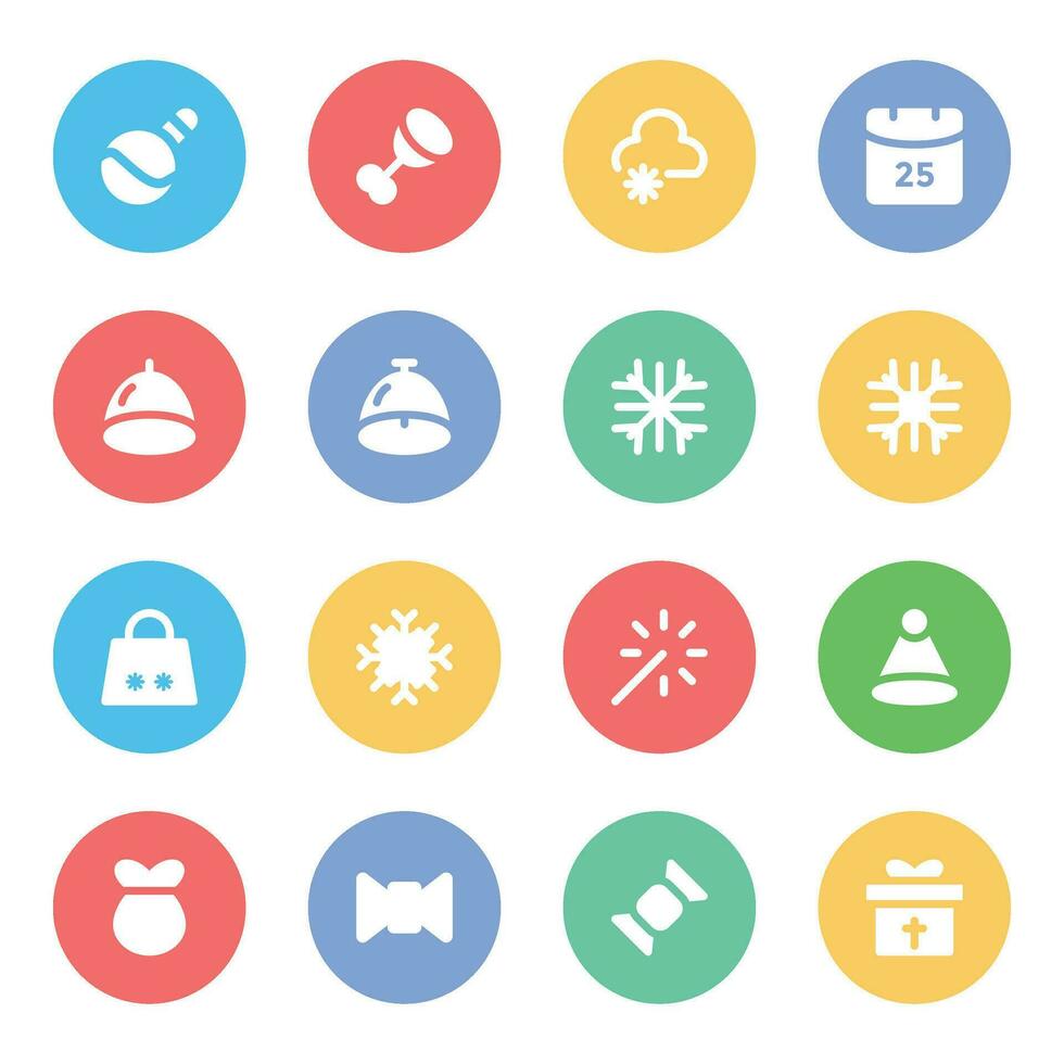 Flat Round Icons of Christmas Event and Celebration vector