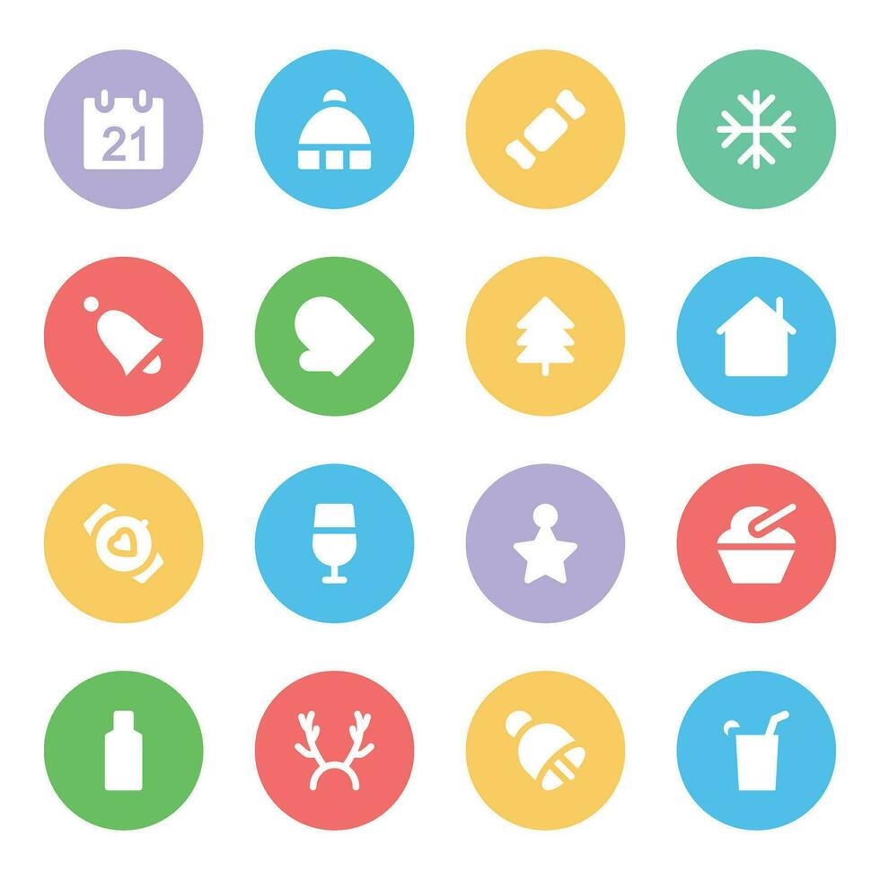 Flat Round Icons of Christmas vector