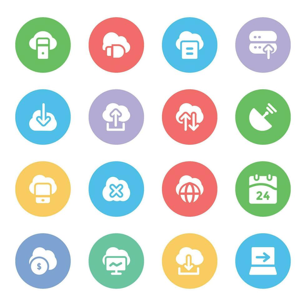 Set of Cloud Computing and Online Services Flat Icons vector
