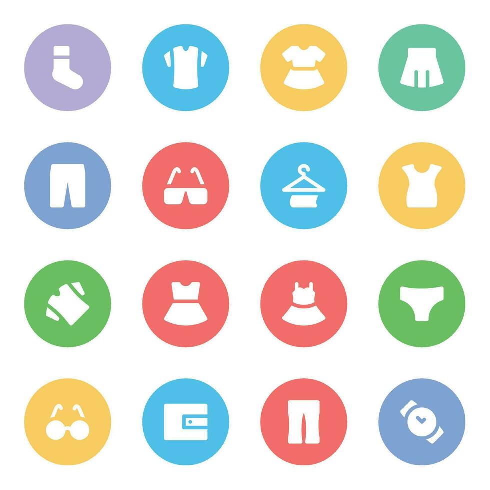 Pack of Clothing Accessories Flat Icons vector