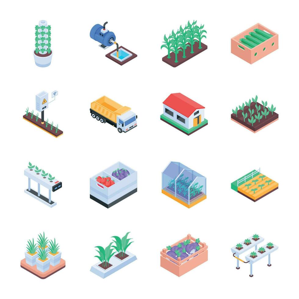Bundle of Agricultural Production Isometric Icons vector