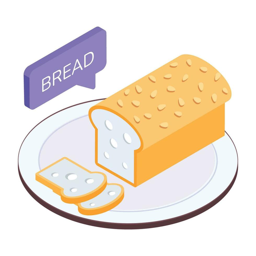 An isometric icon of fresh bread vector