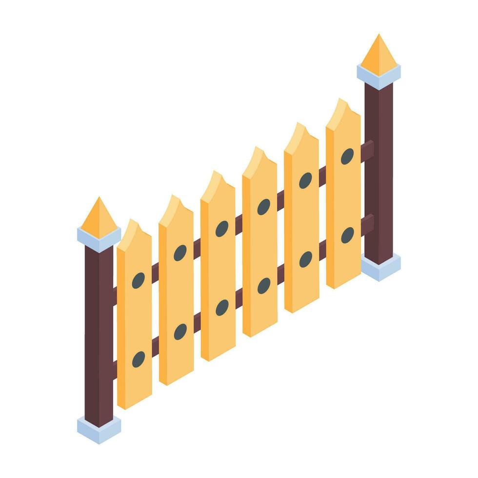 A handy isometric illustration of wooden fence vector