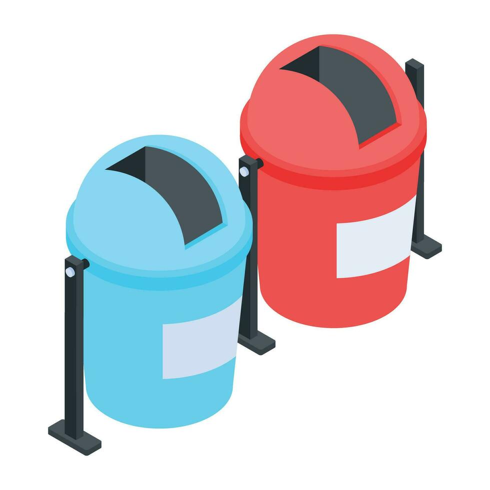 Premium isometric illustration depicting waste bins vector