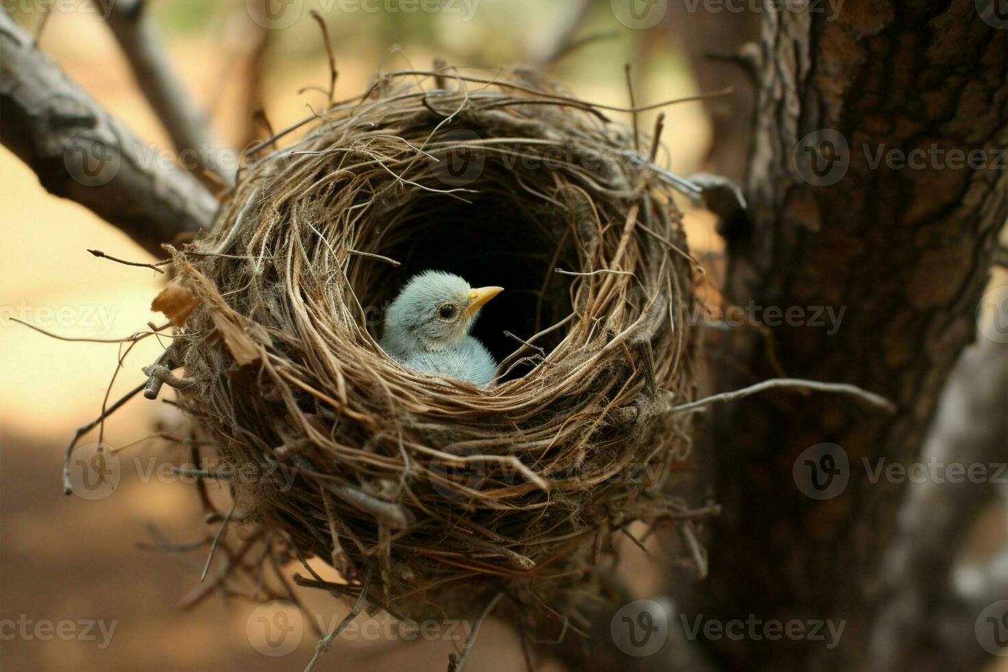 Birds nest cradled in a tree AI Generated photo