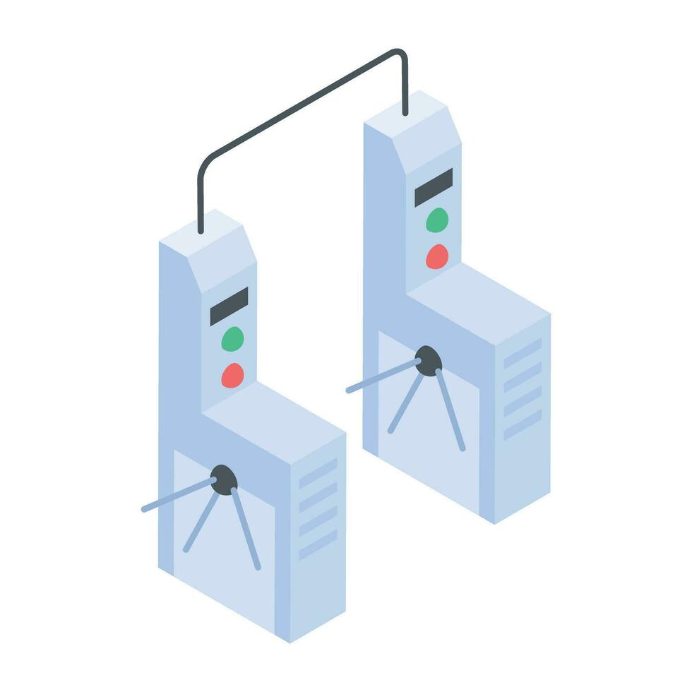 Modern turnstile gate isometric illustration vector