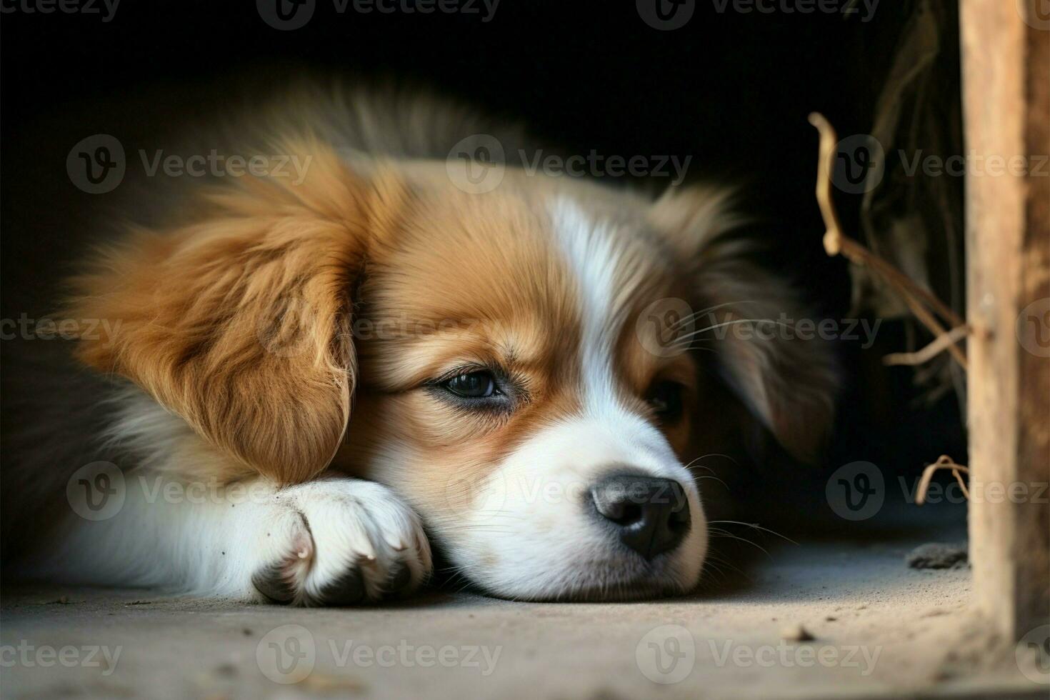 Endearing sleepiness in a cute puppy warms hearts effortlessly AI Generated photo