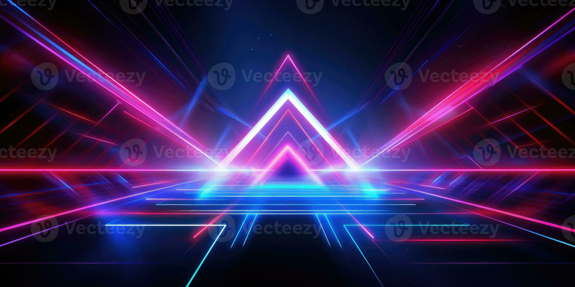 Dynamic Neon Art, Abstract Geometric Elements - Vibrant Neon Glow with Techno Power Lines - AI Generative photo