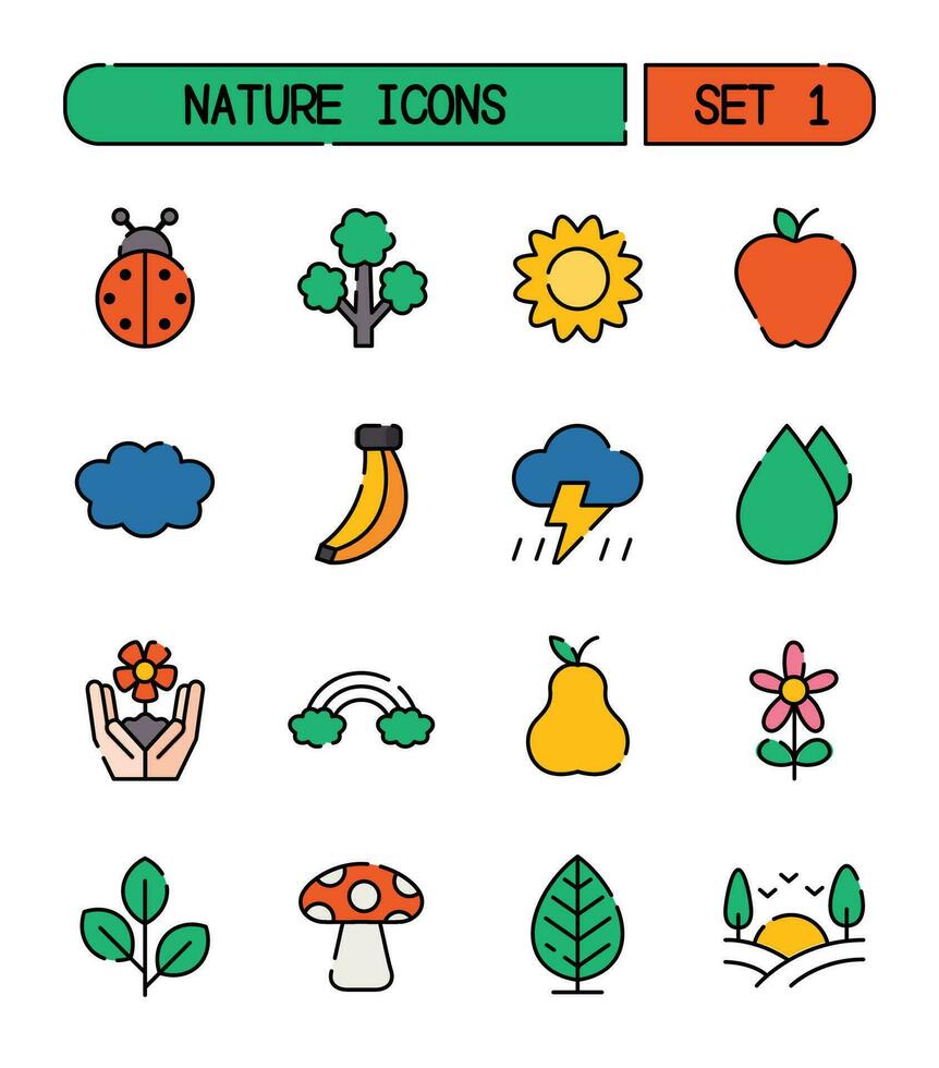 conjunto de naturaleza y ambiente íconos vector