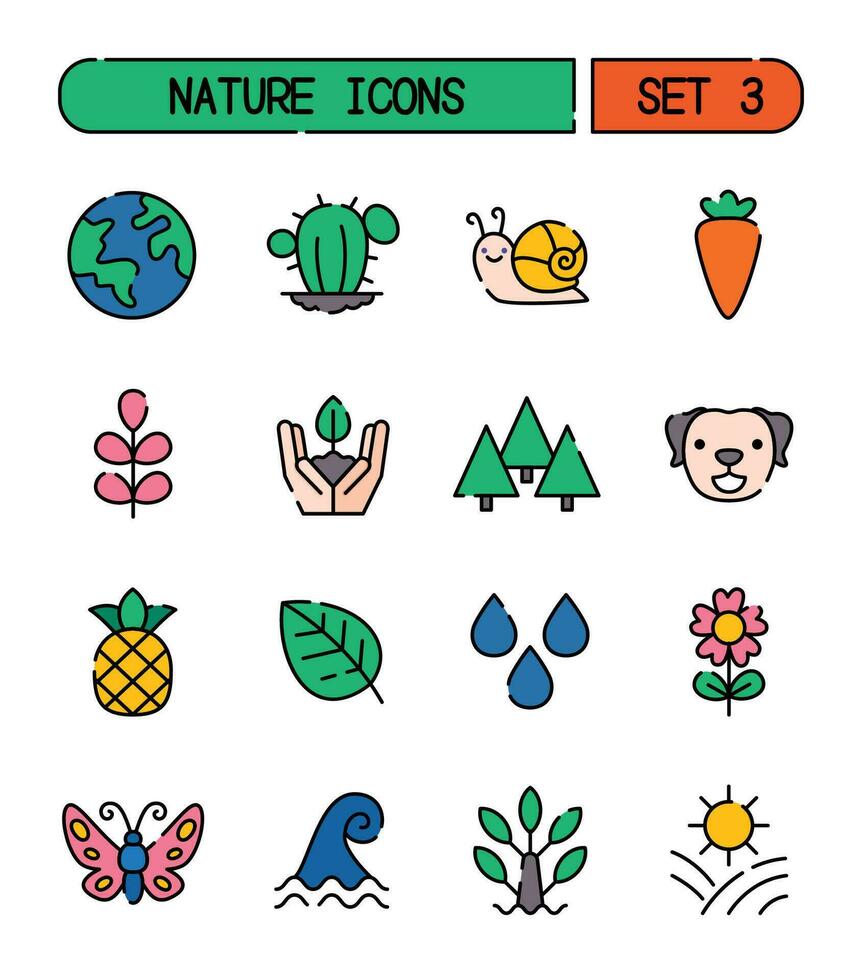 conjunto de naturaleza y ambiente íconos vector