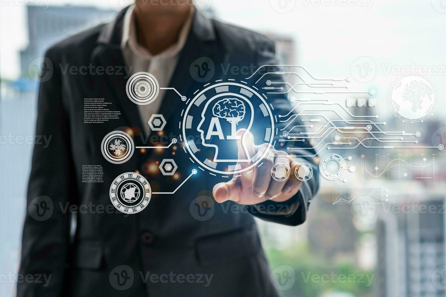 Business people working with Artificial Intelligence in the futuristic business, Machine learning technology and innovation concept photo