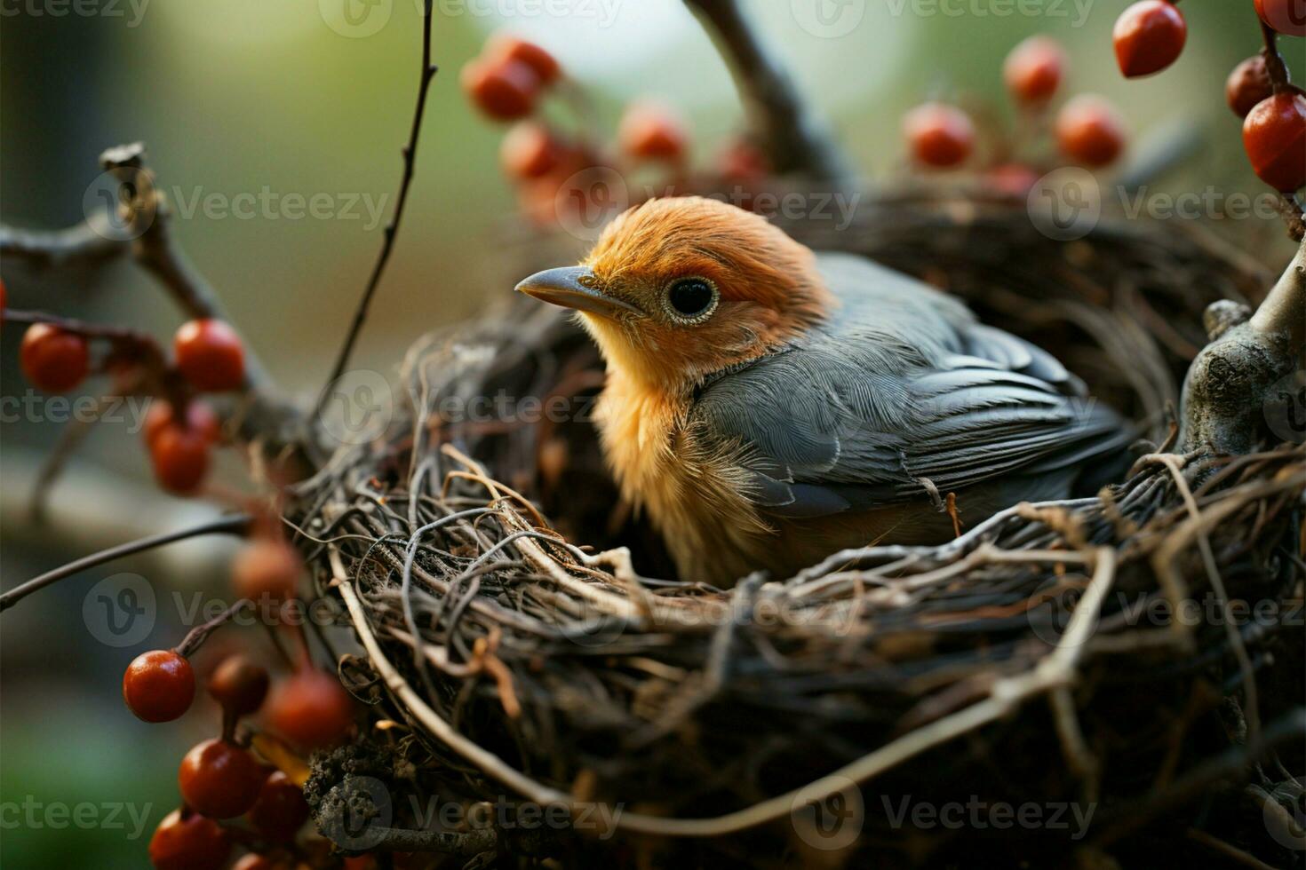 Natures nursery a birds nest gently cradled in a tree AI Generated photo