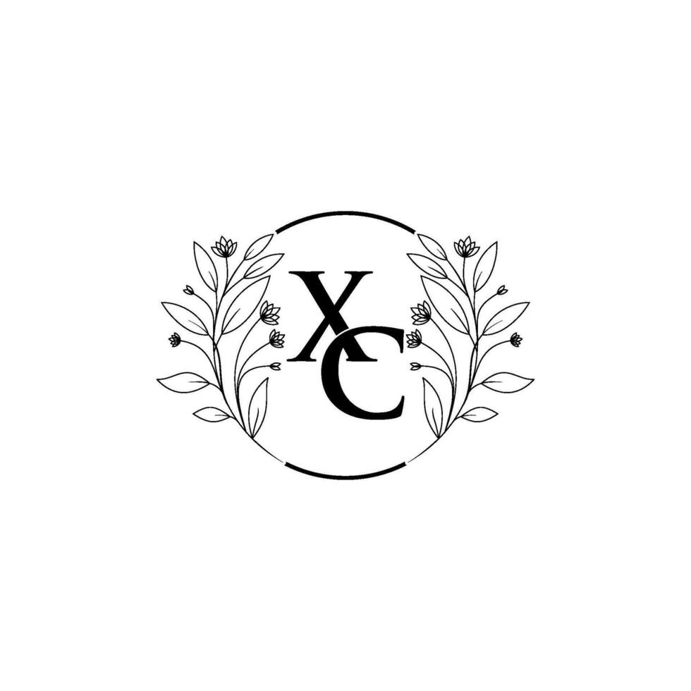 Floral letter X and C logo Icon, Luxury alphabet font initial design isolated on vector