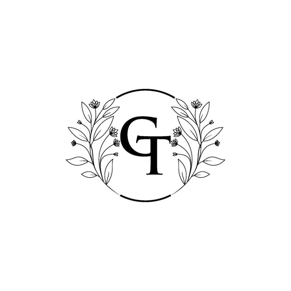 Floral letter G and T logo Icon, Luxury alphabet font initial design isolated vector
