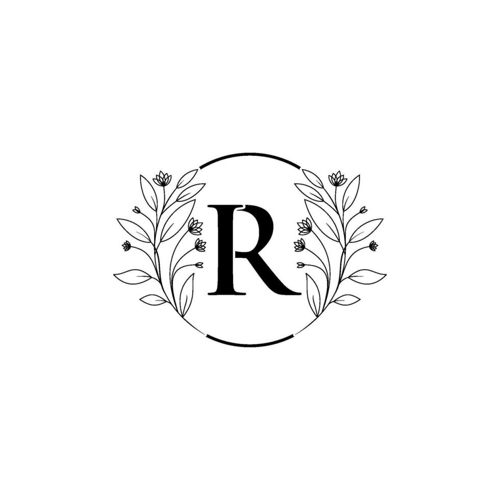 Floral letter I, R logo Icon, Luxury alphabet font initial design isolated vector