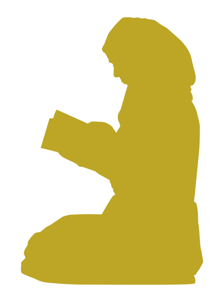 Silhouette of the Woman Moslem or Muslim Reading Al Quran or Koran. Format PNG