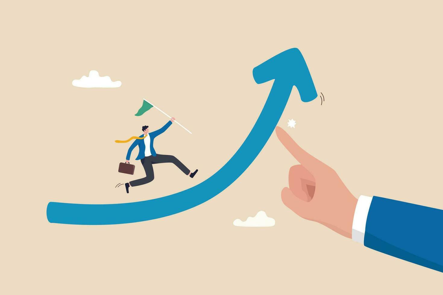 Career growth or increase productivity, motivation for success career development, increase revenue, income or profit, help or support concept, businessman hand help push arrow rising up for success. vector