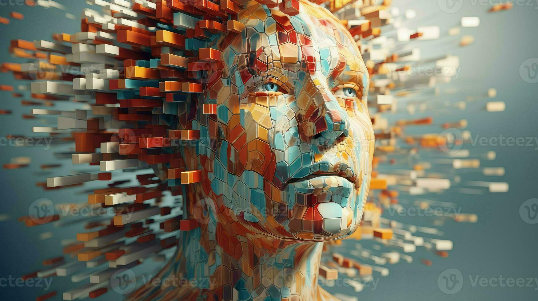 abstract voxel human head ai generated photo