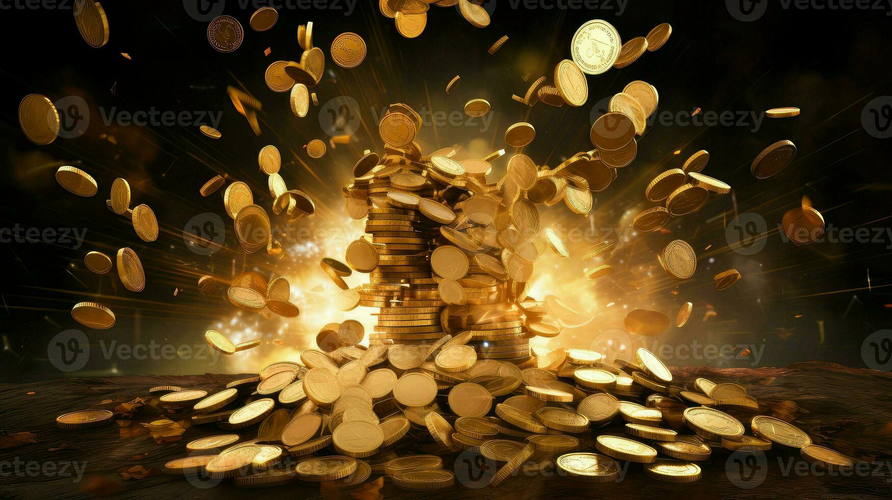 cash gold coin explosion ai generated photo