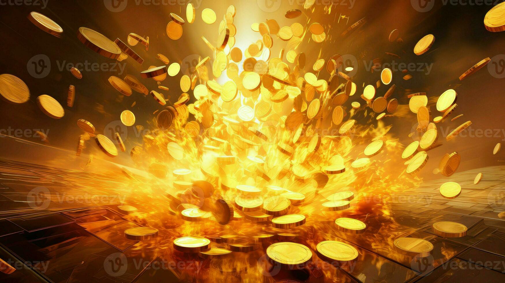 cash gold coin explosion ai generated photo