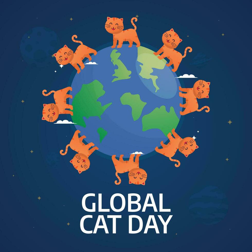 Global Cat Day design template good for celebration usage. cat vector illustration template. cat image. flat design. vector eps 10.