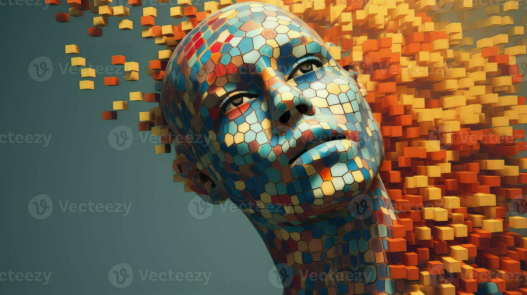 abstract voxel human head ai generated photo