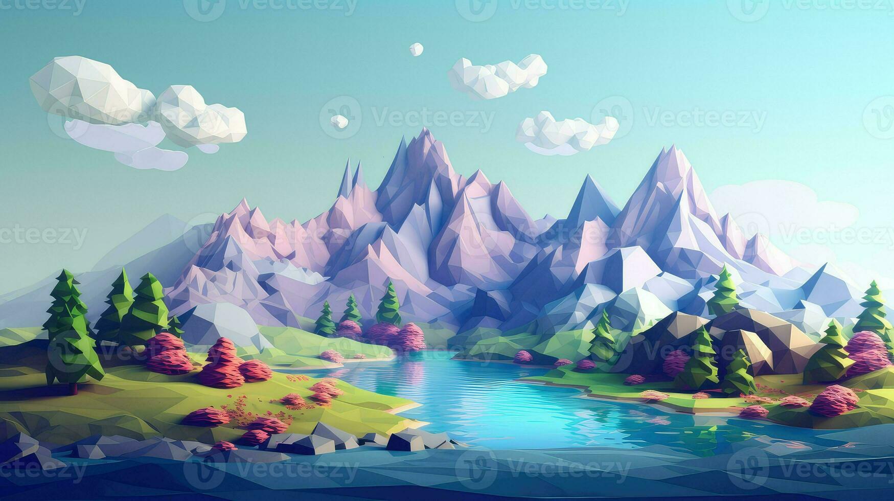 background voxel mountain landscape ai generated photo