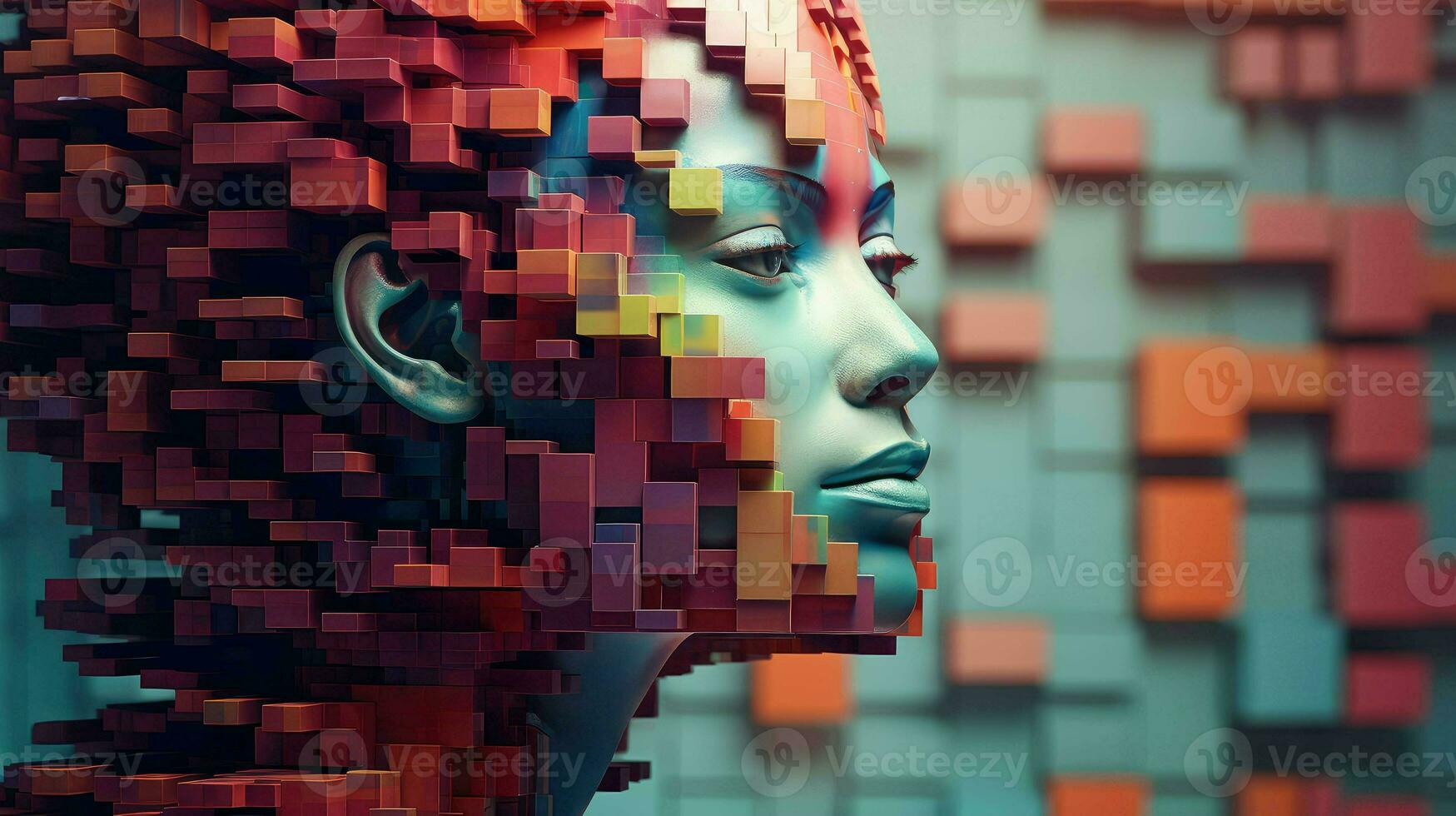 abstract voxel human head ai generated photo
