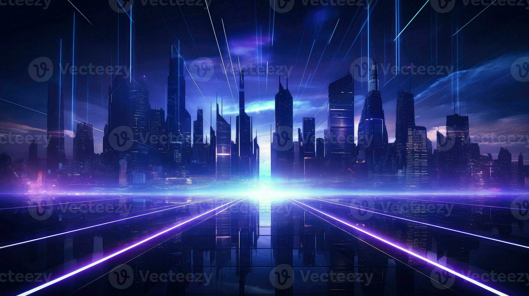 light futuristic night city ai generated photo