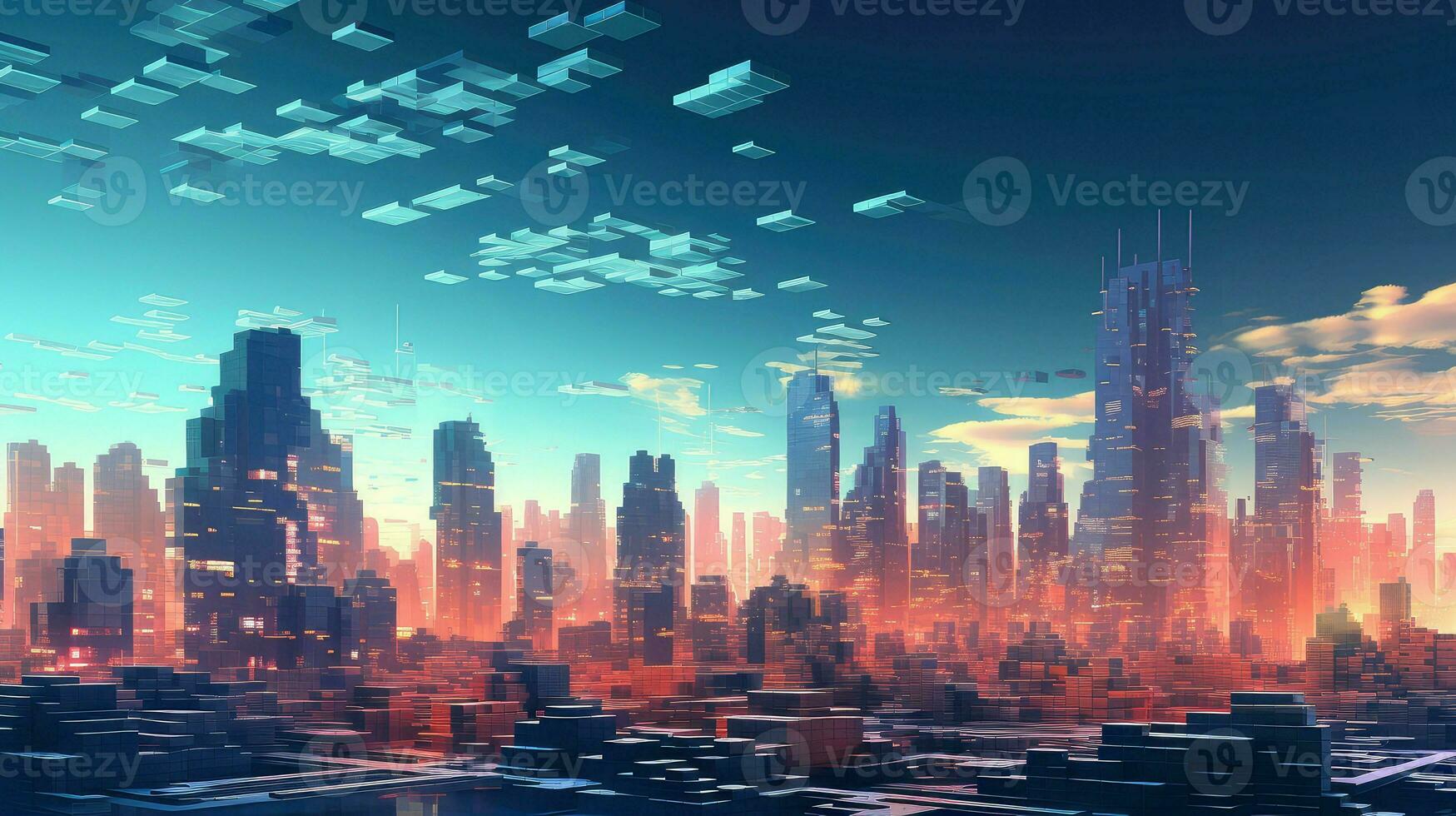 design voxel city landscape ai generated photo