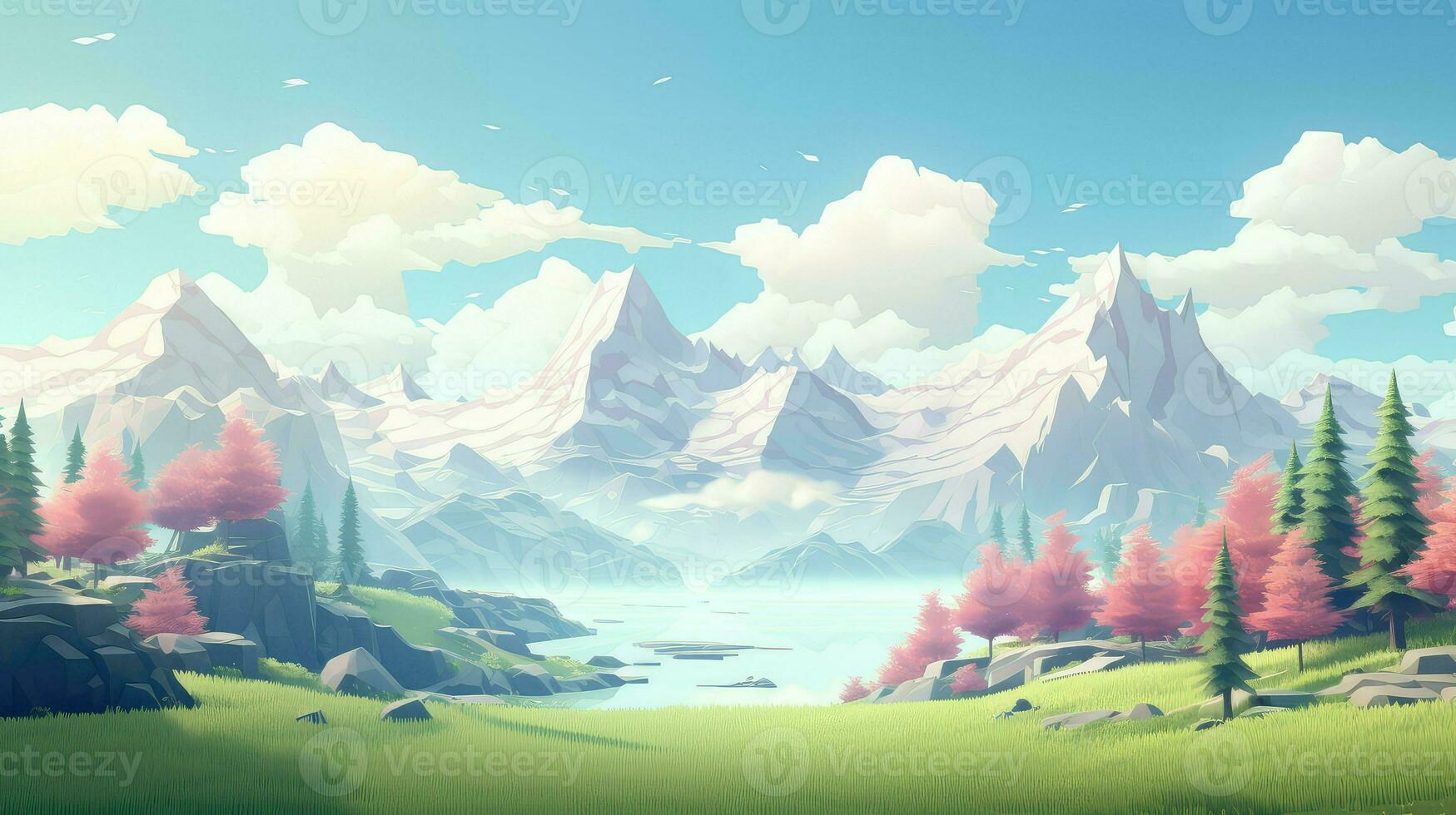 3d voxel mountain landscape ai generated photo