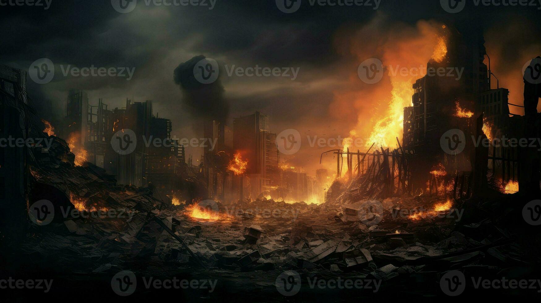 destroy destroyed city fire ai generated photo