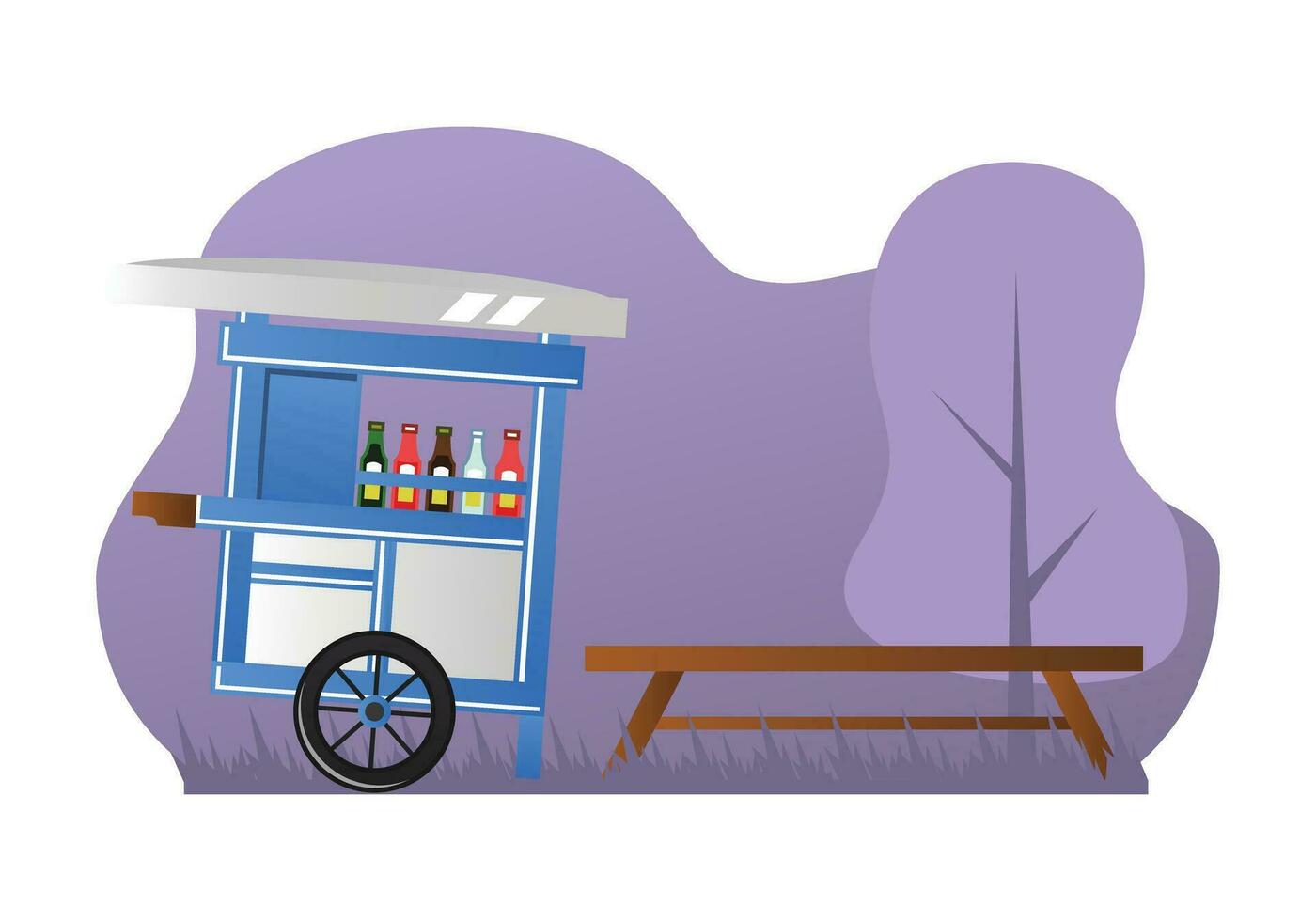 Chicken noodle cart Indonesian traditional long chair with background flat art  design illustration free editable vector