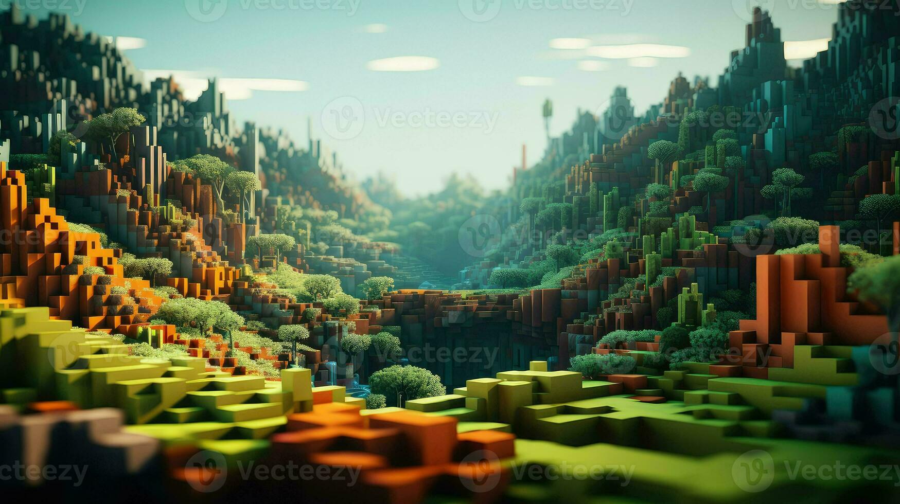 cube voxel surface landscape ai generated photo