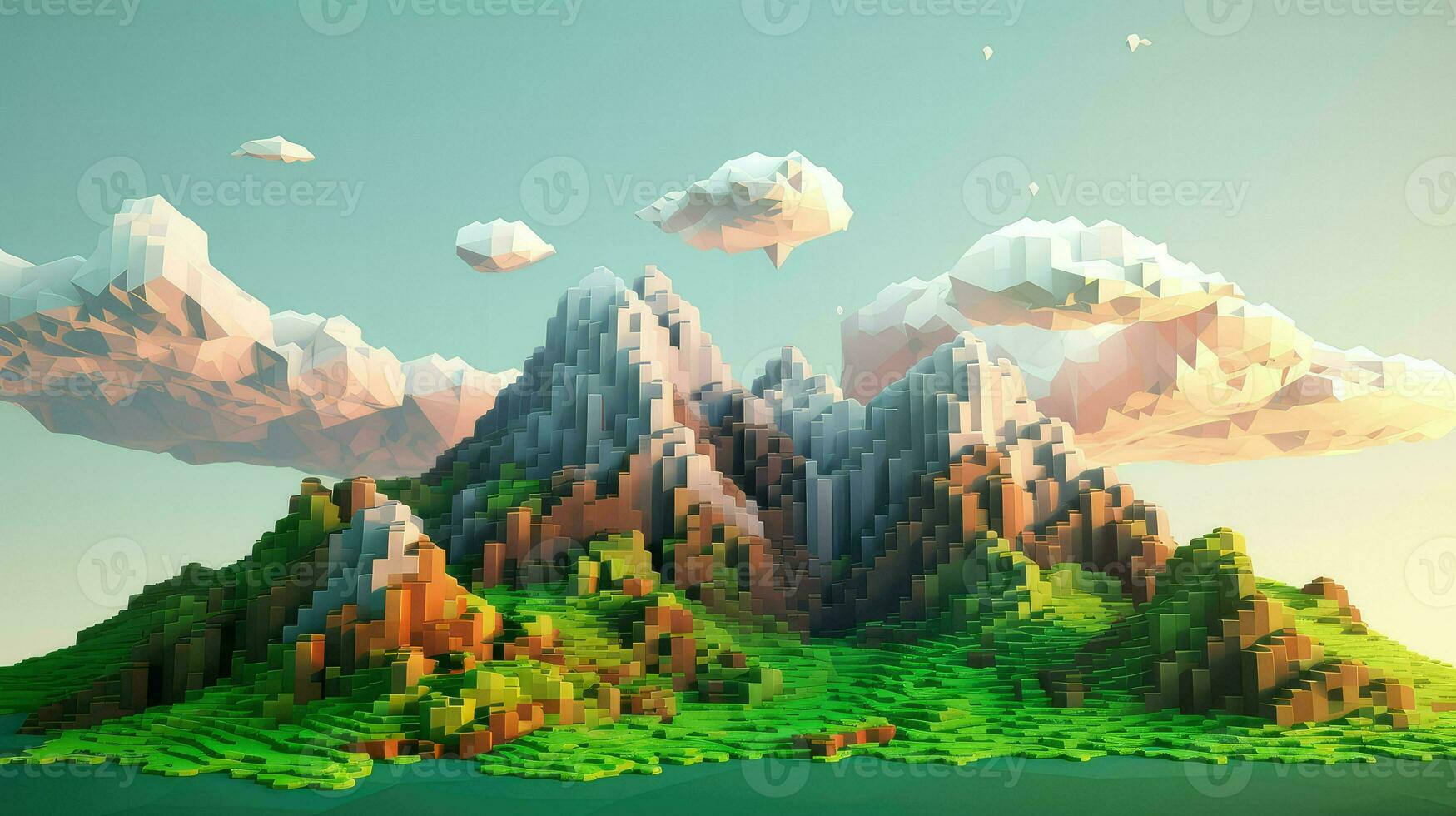 diseño voxel montaña paisaje ai generado foto