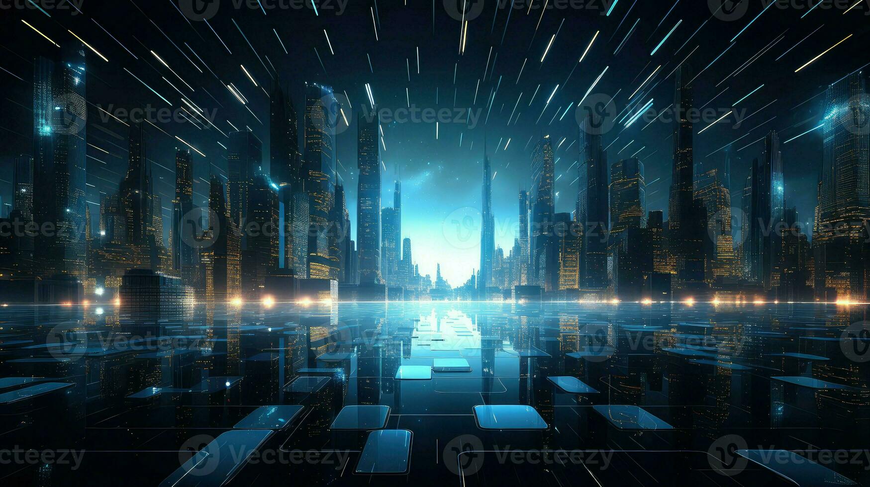 light futuristic night city ai generated photo